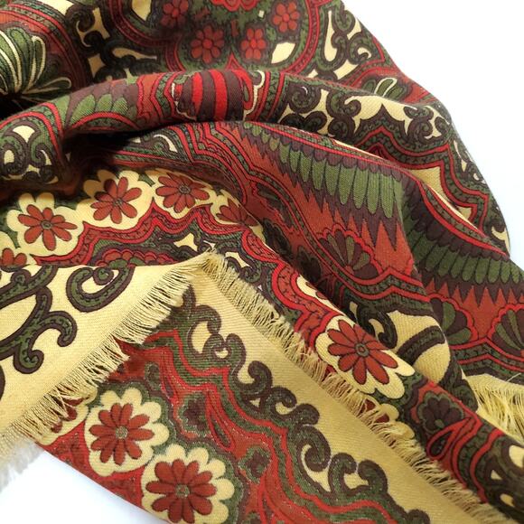 Vtg Stix Baer & Fuller Scarf Green Rust Golden Geo Floral Pattern 26.5" Square - Picture 11 of 16